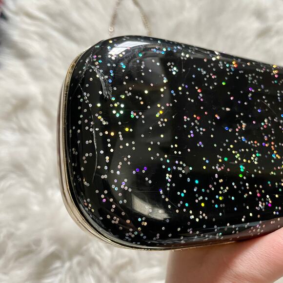 Halston Heritage Acrylic Glitter Clutch Shoulder Bag Clutch Sparkles Hard Shell - Picture 6 of 13